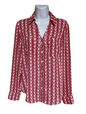 Express Portofino Shirt Womens Small Red White Butterfly Print Roll Tab Boho